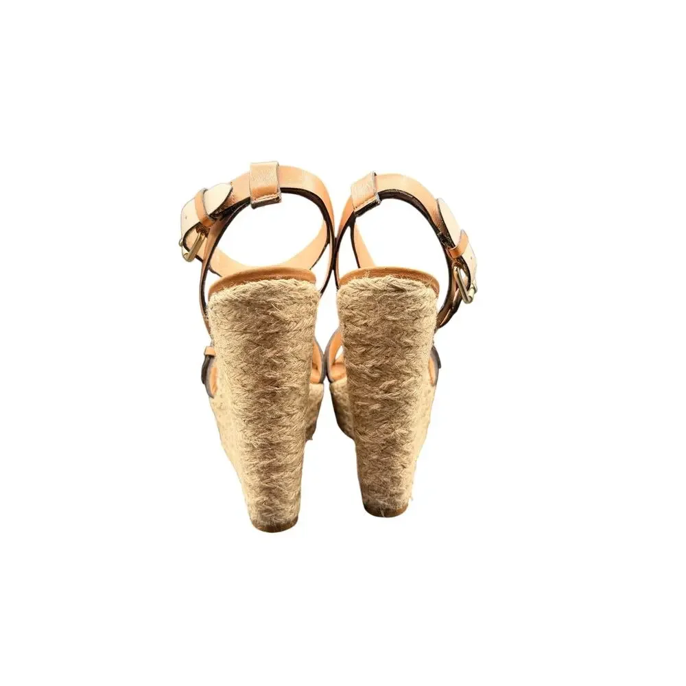 Pour La Victoire Espadrille Wedge Sandals Brown Leather Size 8